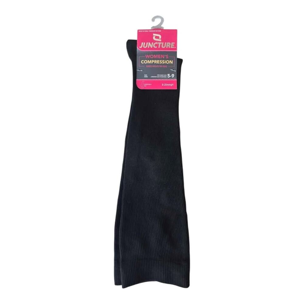 JUNCTURE Women's Compression Knee High Socks Black Shoe Size 5-9